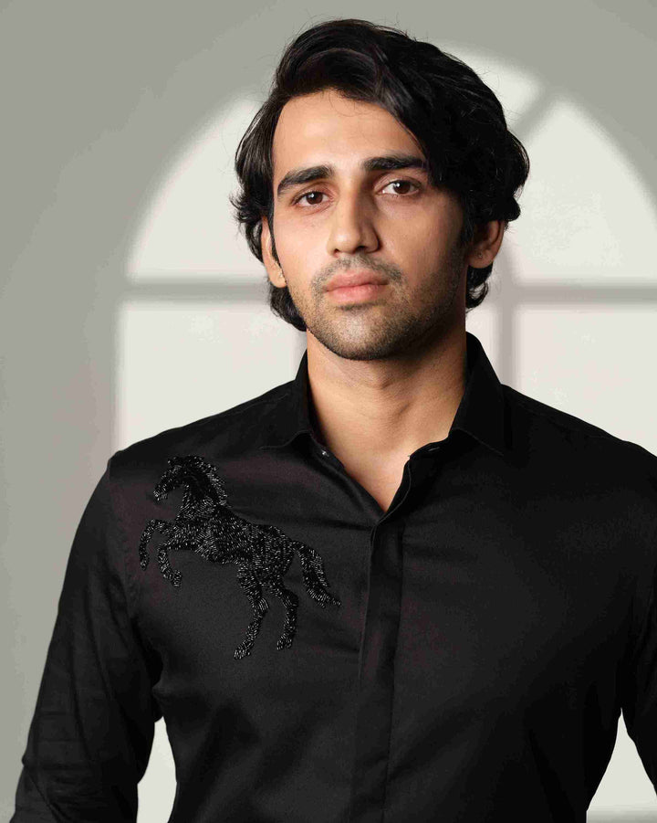 Black Shirt with Black Horse on Right shoulder