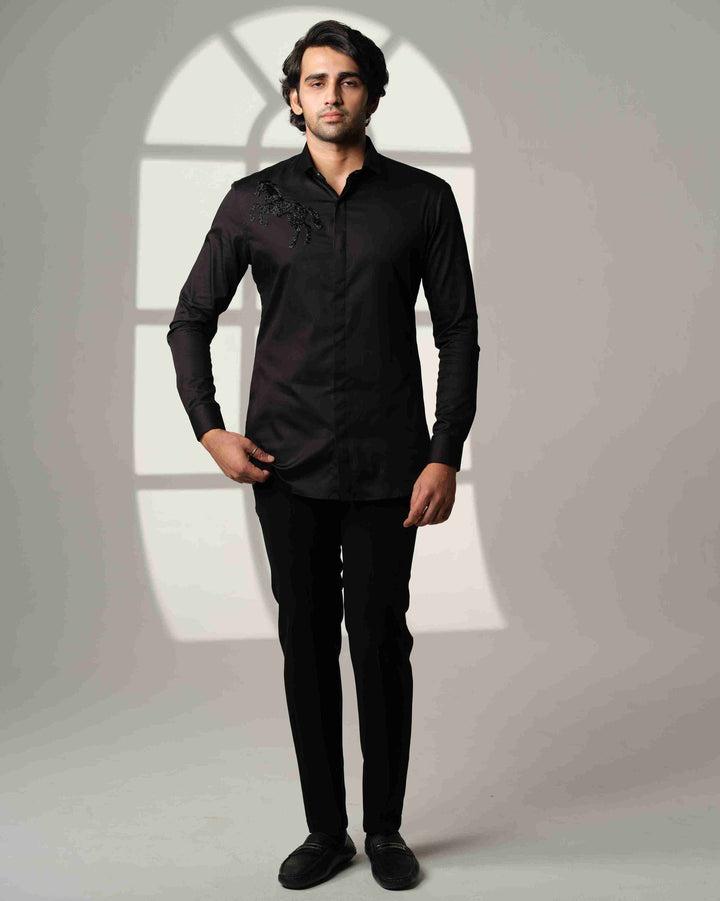 Black Shirt with Black Horse on Right shoulder