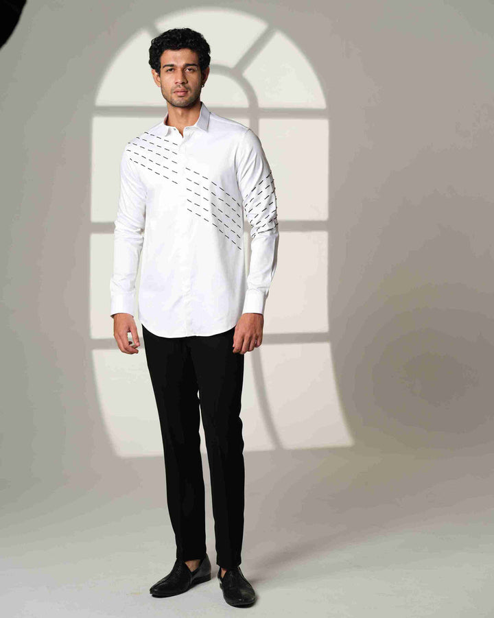 White Shirt with Black Slanting Sally lines