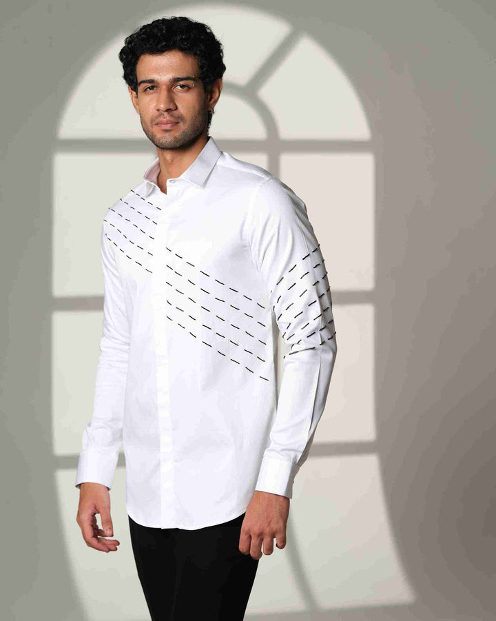 White Shirt with Black Slanting Sally lines