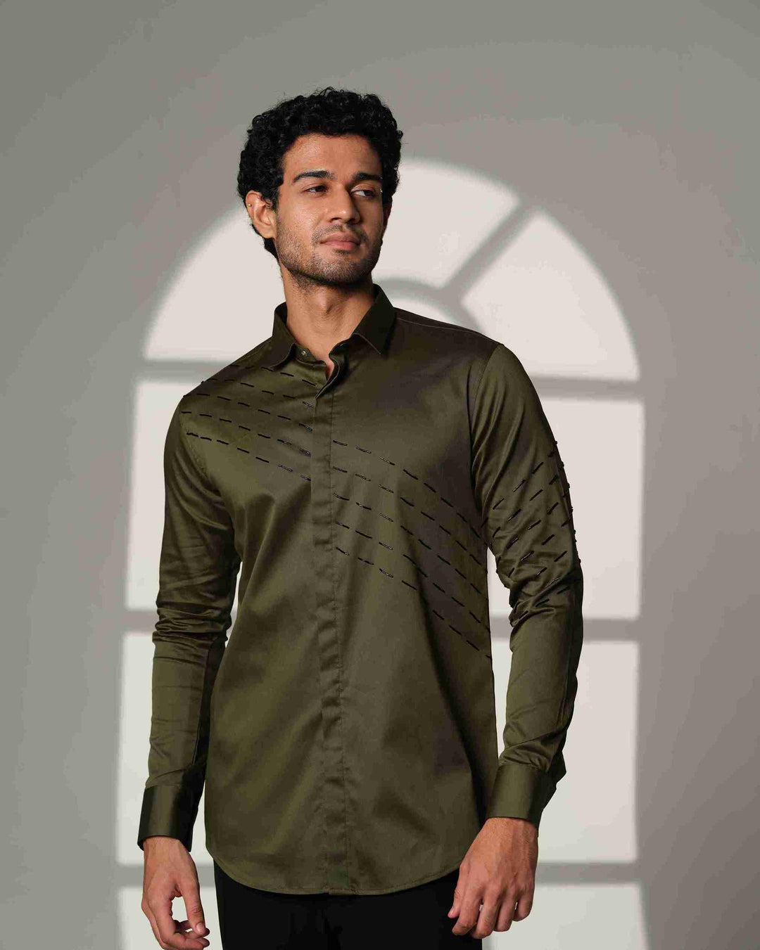 Olive Green Shirt with Black Slanting Sally lines
