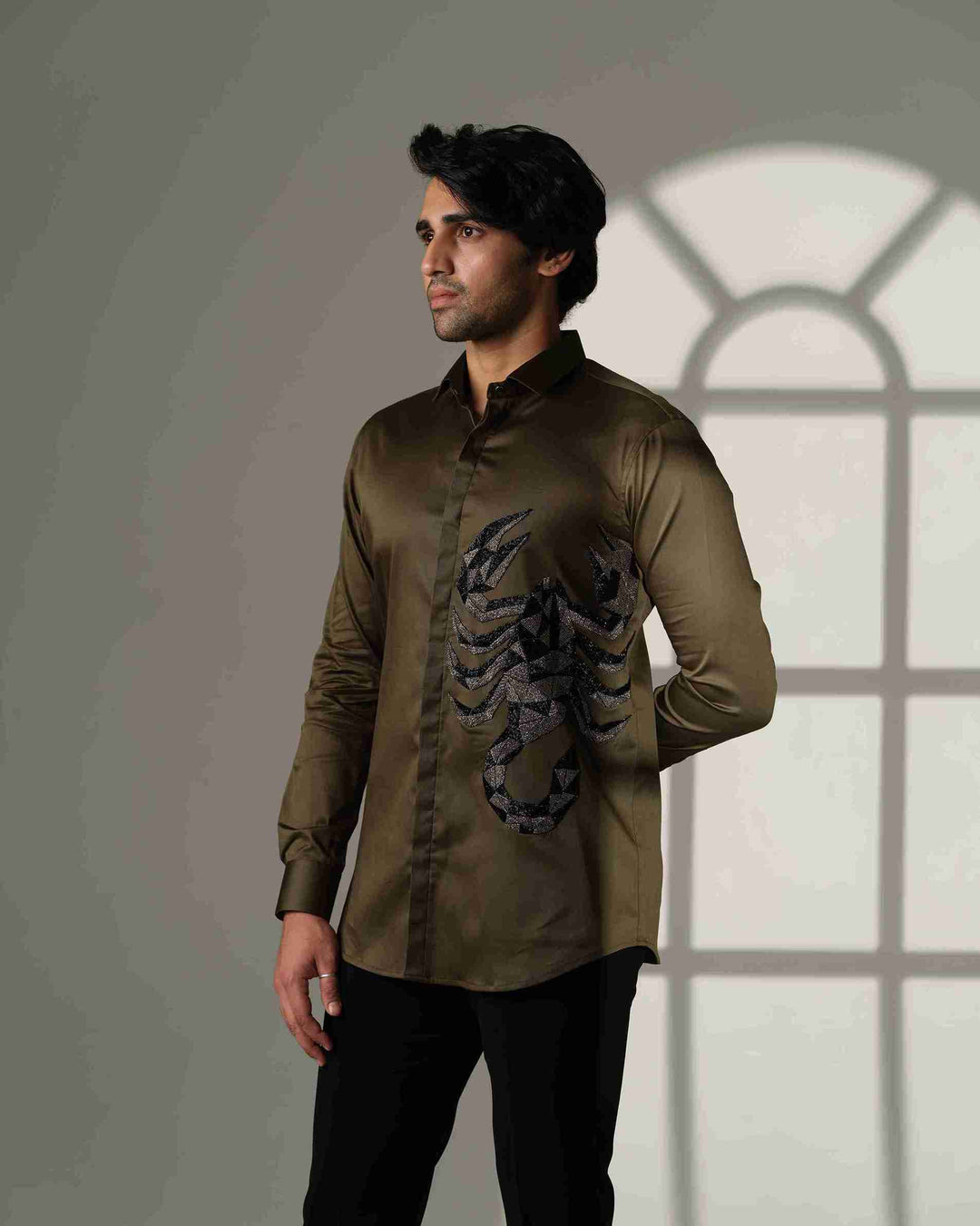 Olive Green Shirt with 3D Scorpion