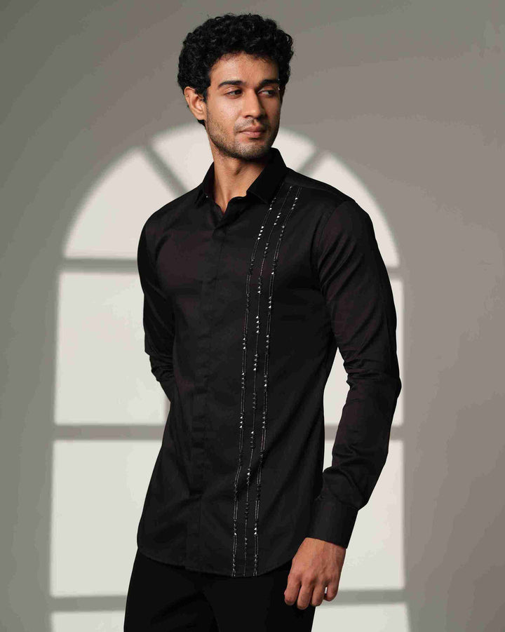 Black Shirt with Pyramid with Gunmetal Cutdana Lines