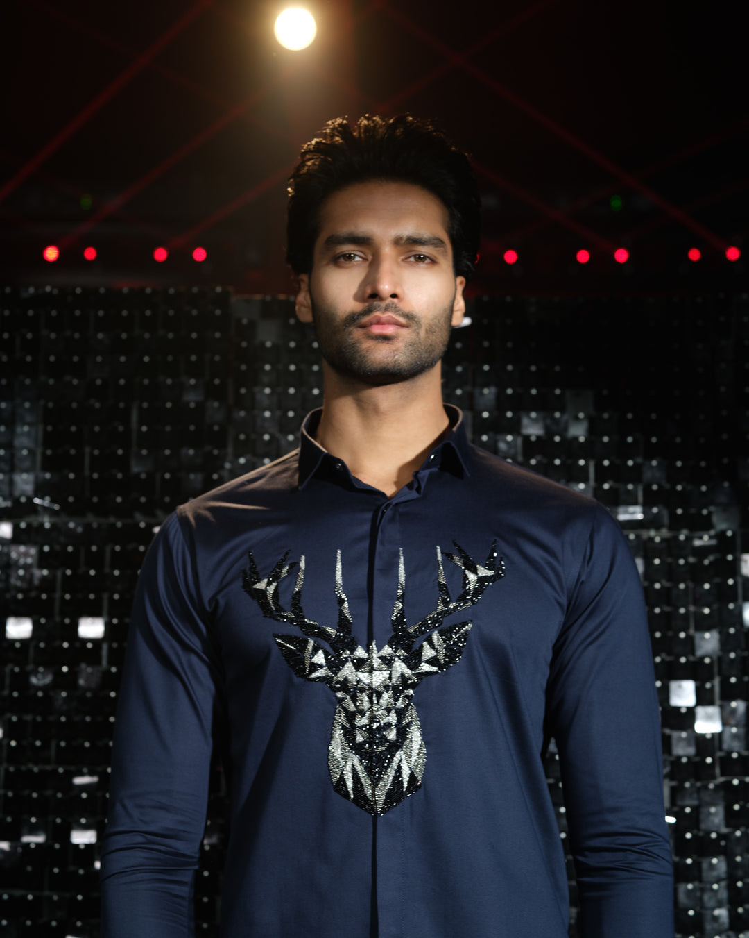 Navy Blue shirt with hand embroided 3D Rendeer