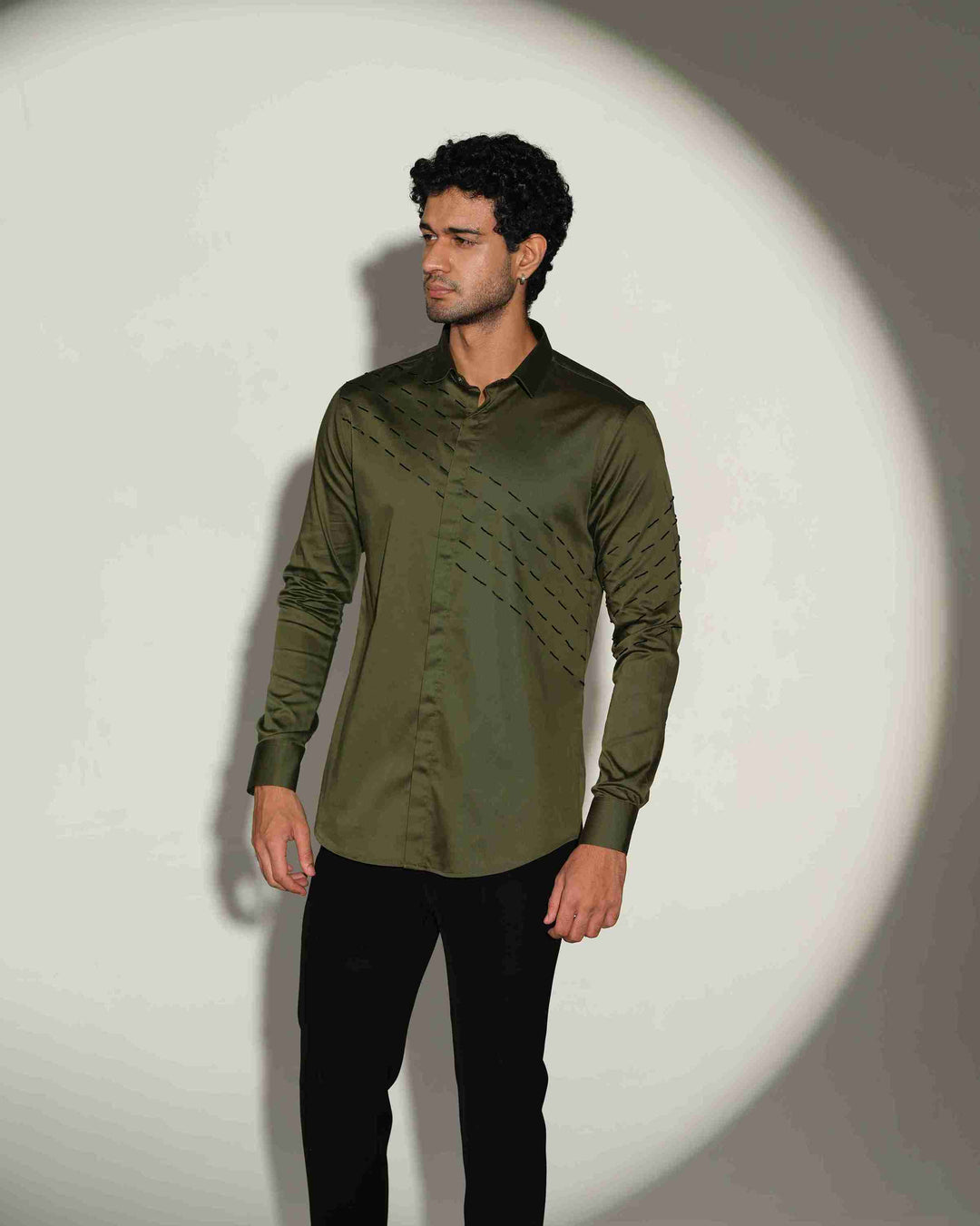 Olive Green Shirt with Black Slanting Sally lines