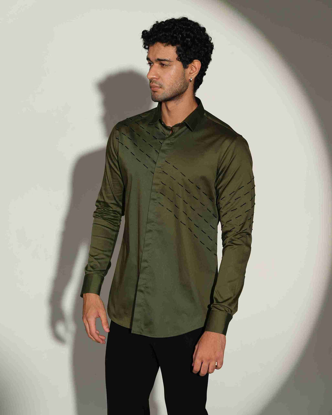 Olive Green Shirt with Black Slanting Sally lines