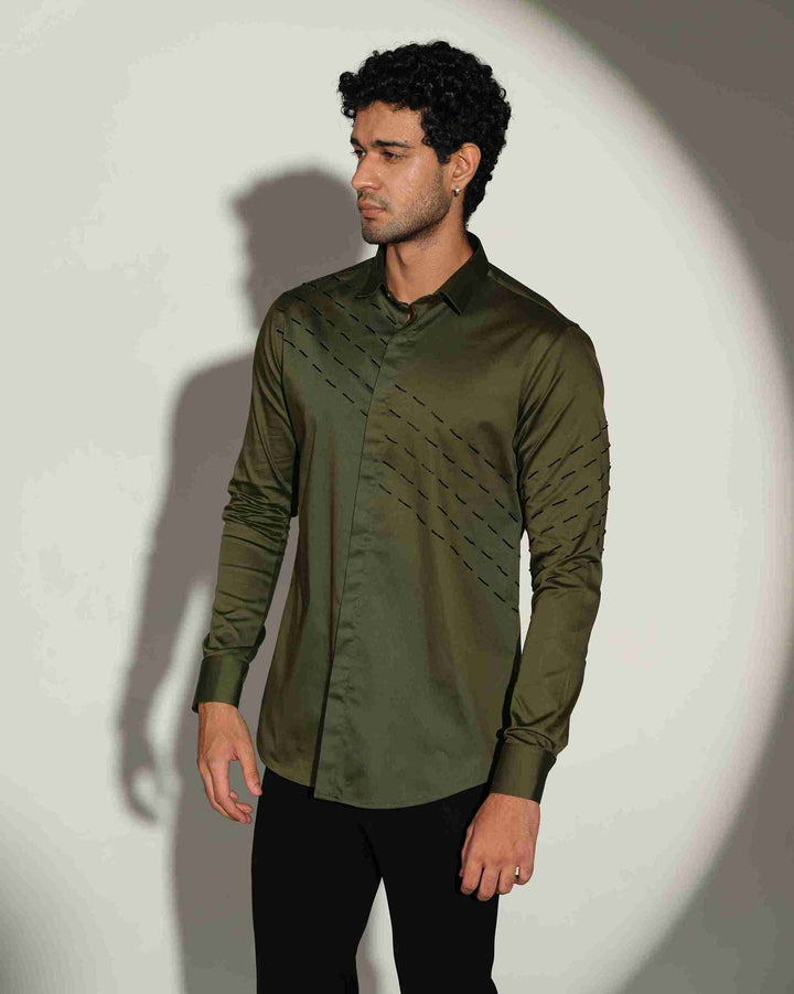 Olive Green Shirt with Black Slanting Sally lines