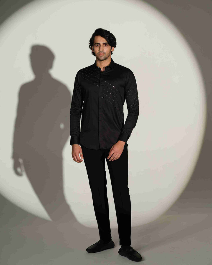 Black Shirt with Silver Slanting Sally lines