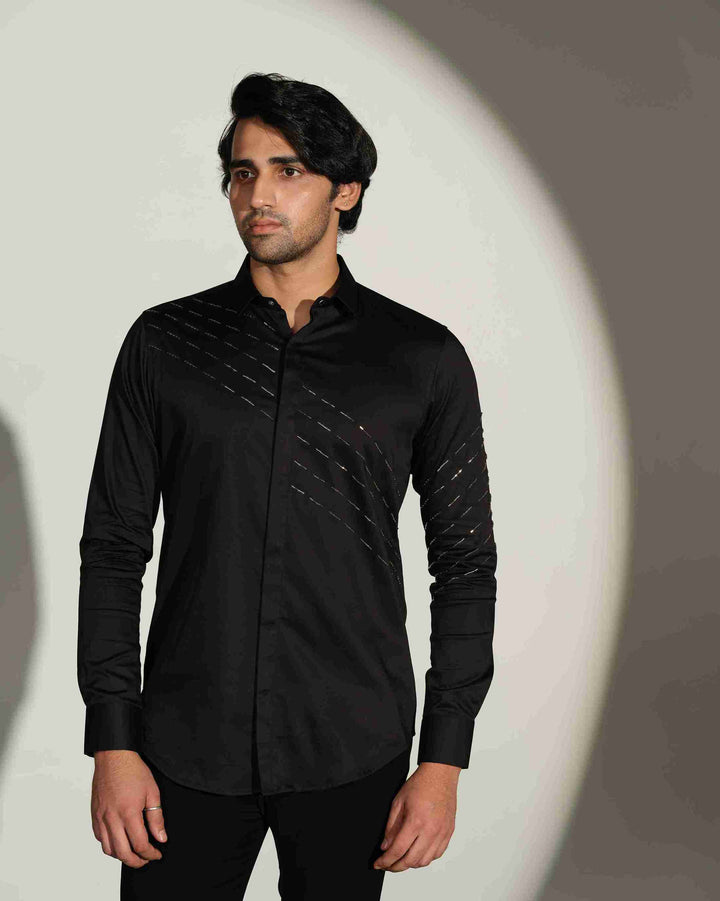 Black Shirt with Silver Slanting Sally lines