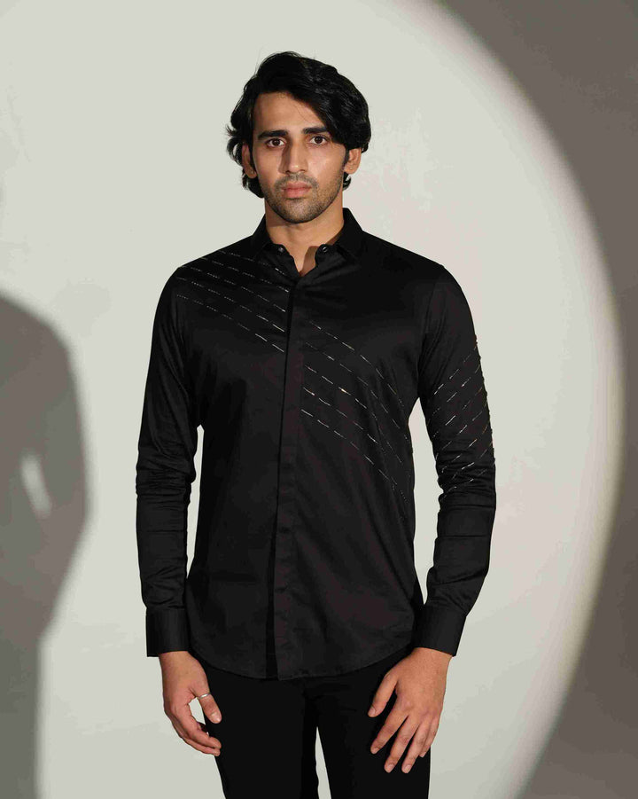 Black Shirt with Silver Slanting Sally lines
