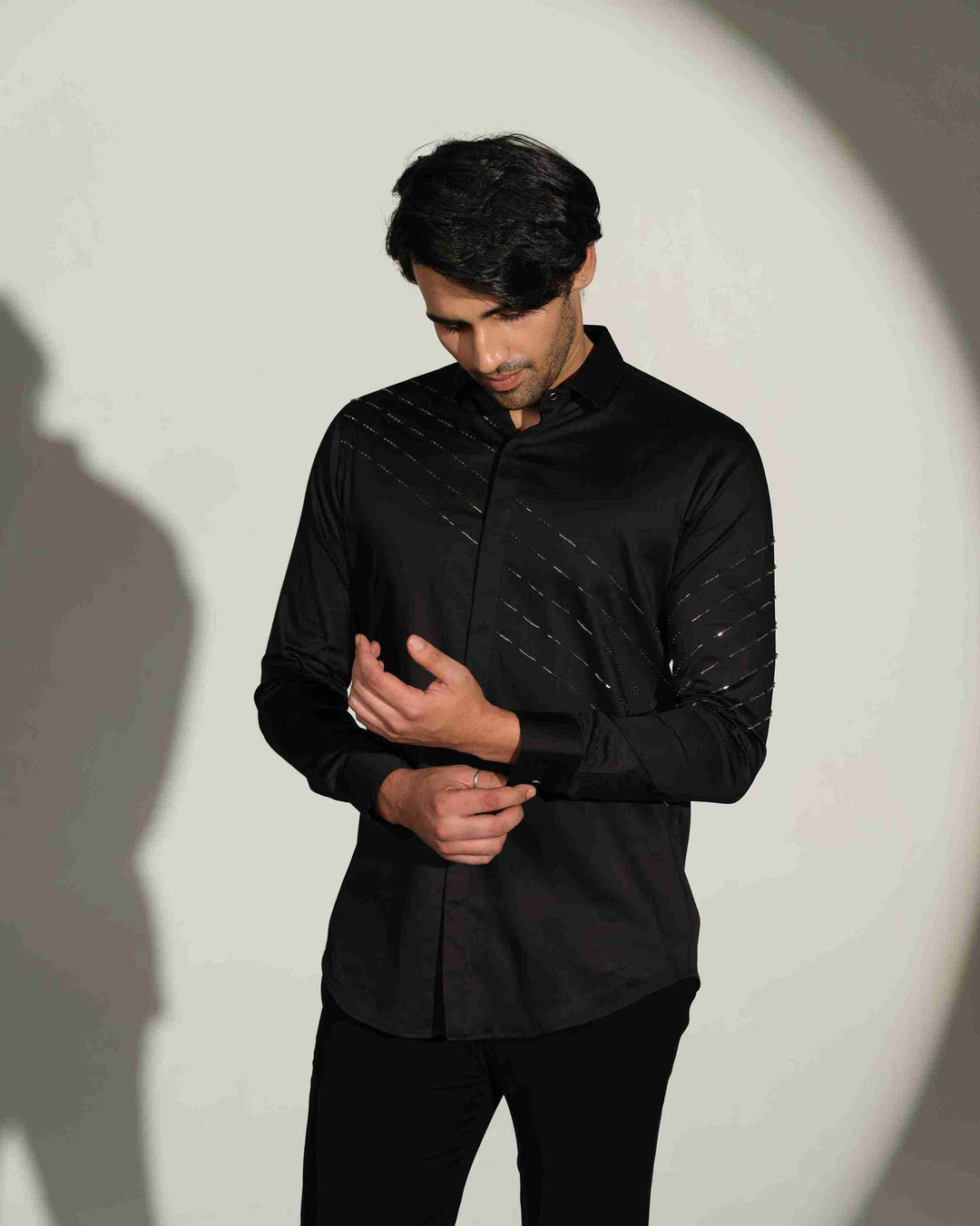 Black Shirt with Silver Slanting Sally lines