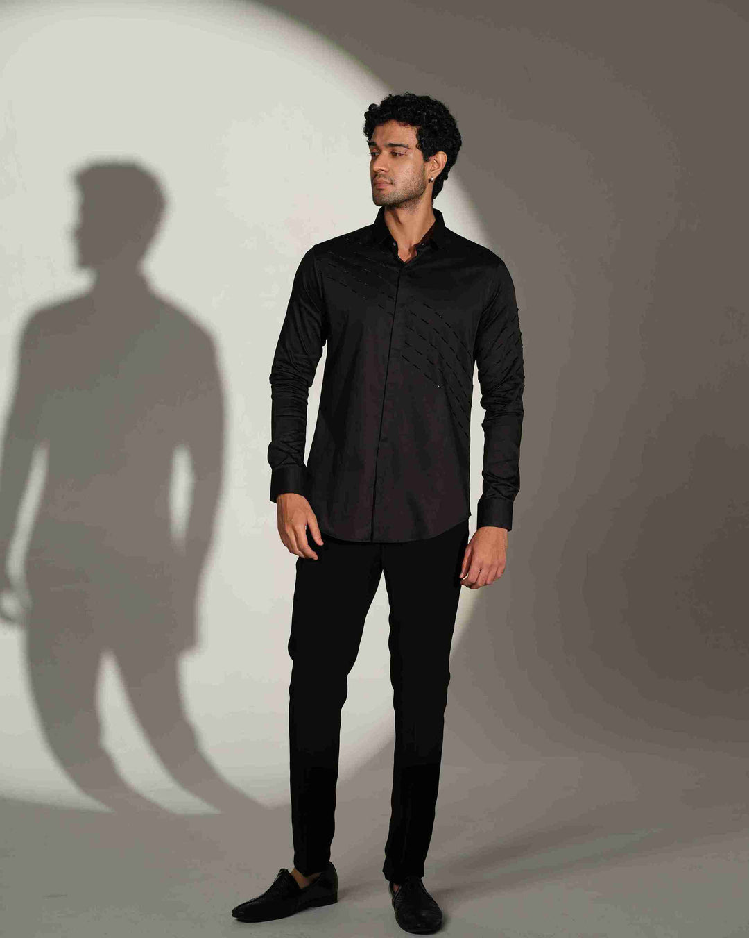 Black Shirt with Black Slanting Sally lines