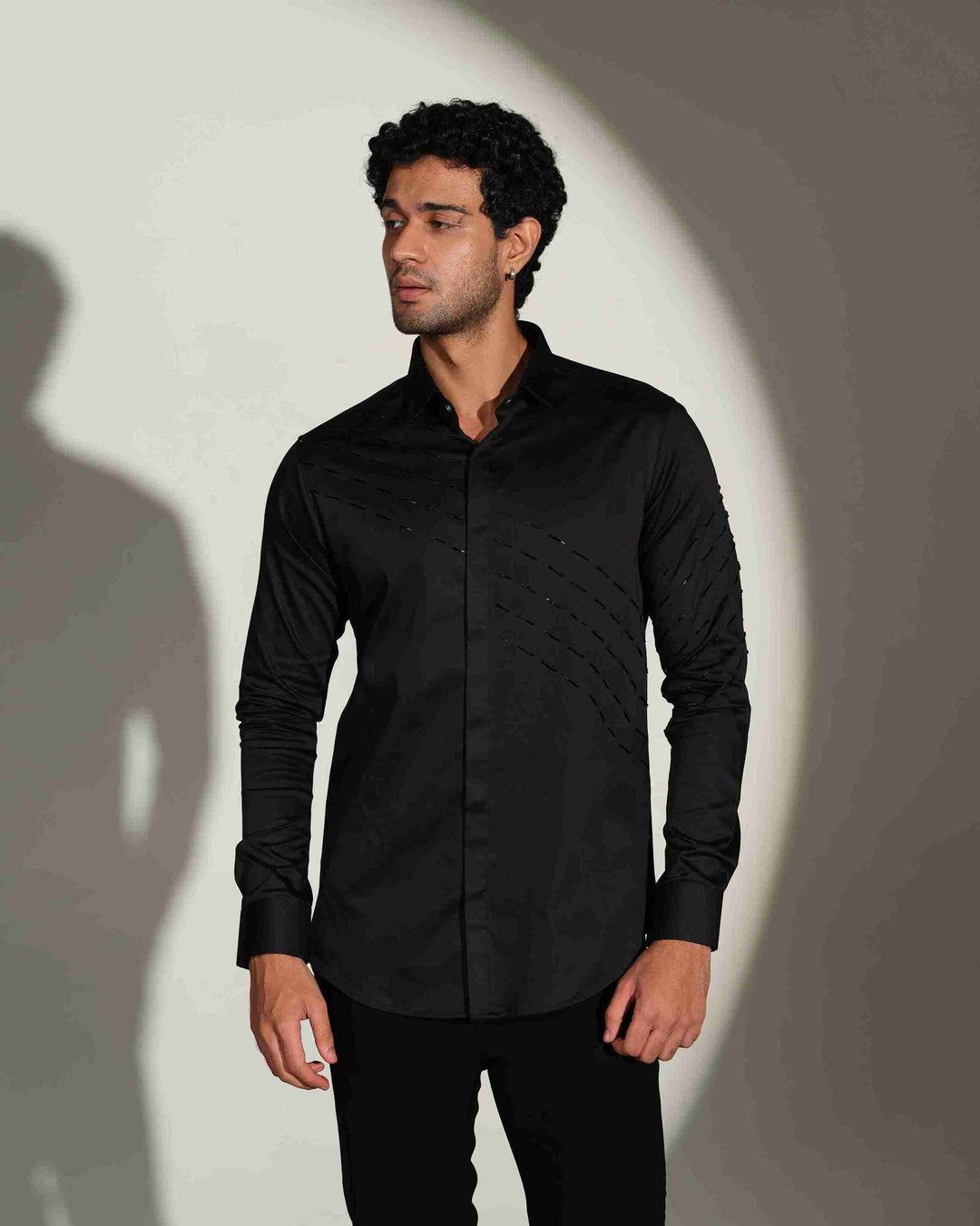 Black Shirt with Black Slanting Sally lines