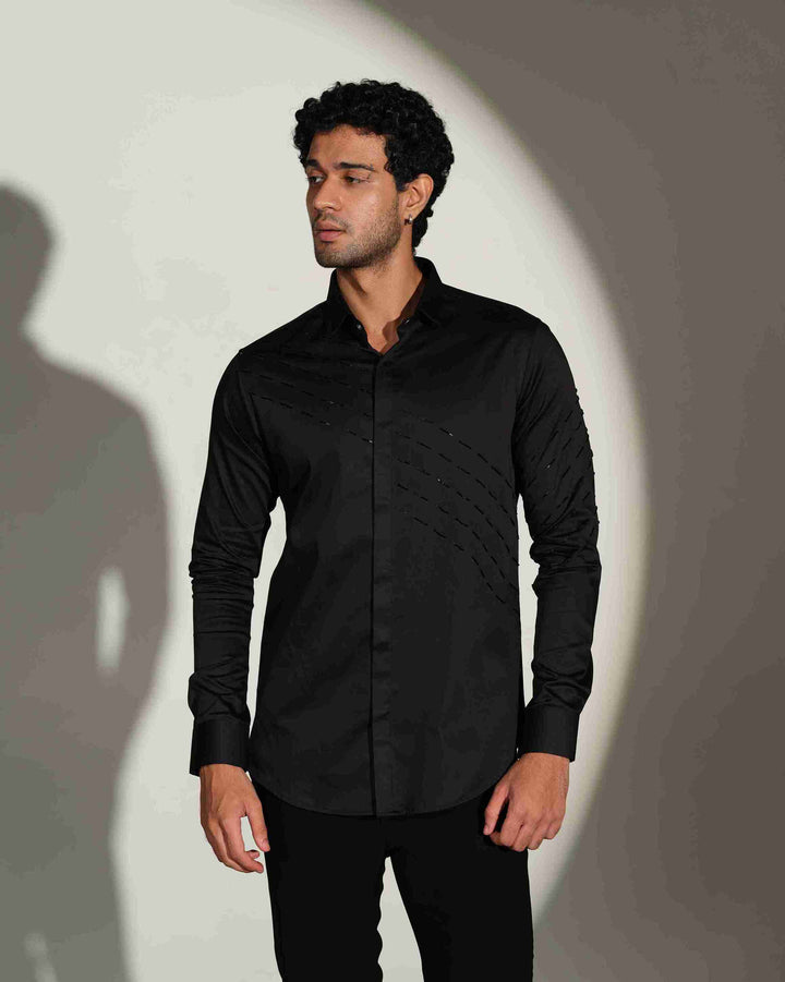 Black Shirt with Black Slanting Sally lines