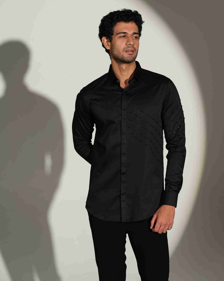 Black Shirt with Black Slanting Sally lines
