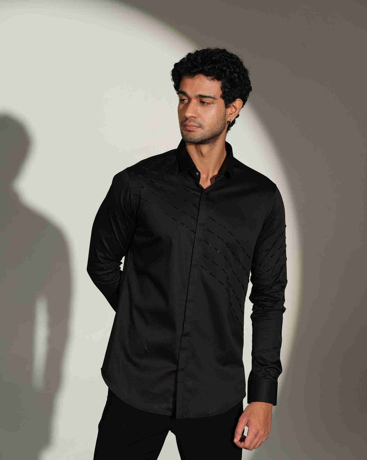 Black Shirt with Black Slanting Sally lines