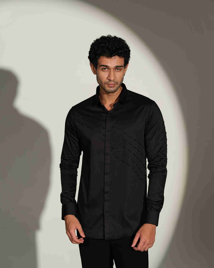 Black Shirt with Black Slanting Sally lines