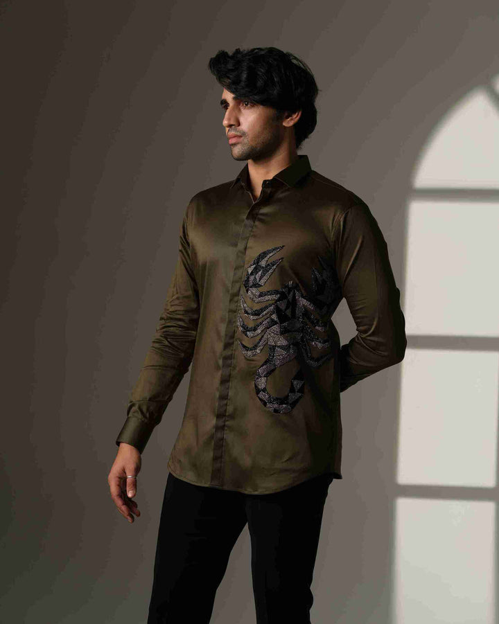 Olive Green Shirt with 3D Scorpion