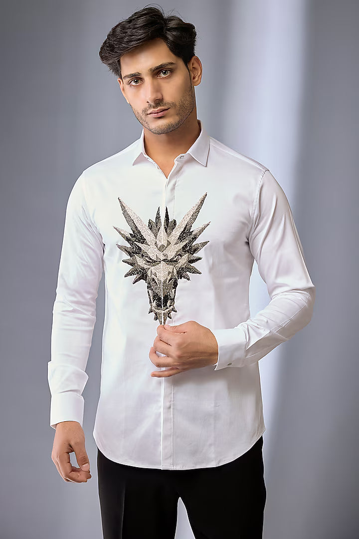 White Shirt with 3D Monster on Center