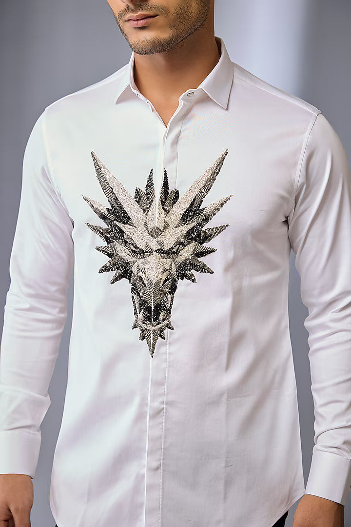 White Shirt with 3D Monster on Center