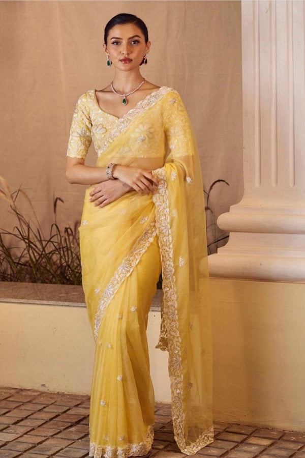 Organza Saree Falling Raw Silk Blouse